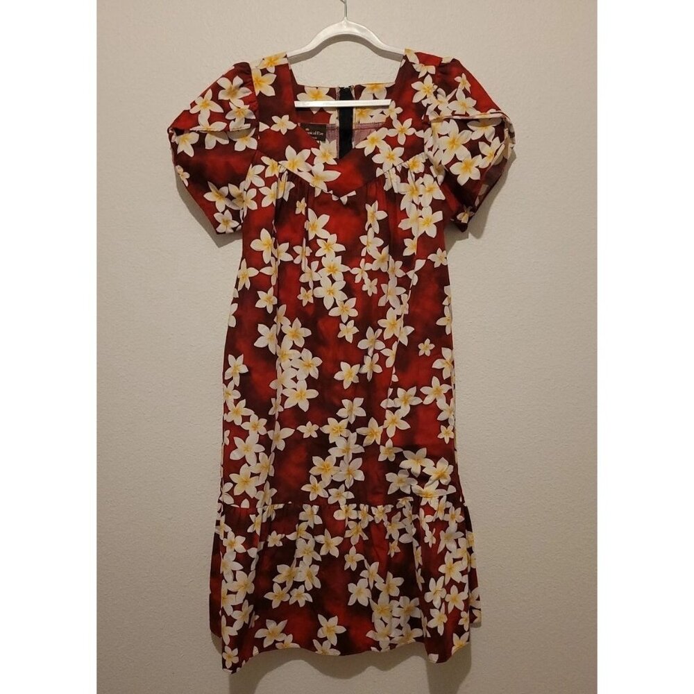 Vintage Tropical Eve Hawaii Hawaiian Luau Baby Doll Dress Floral Midi Size M Red - Picture 2 of 8